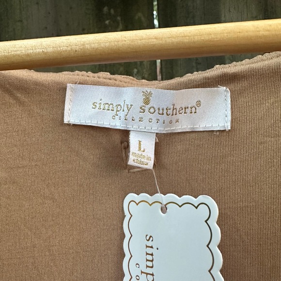 NWT Simply Southern Long Sleeve Tiered Bubble Mini Dress Puff Tan Brown Sz Large - Picture 5 of 12